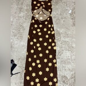 Brown flower maxi dress